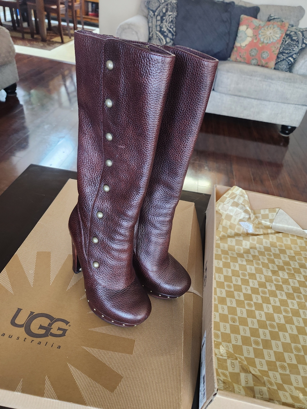 UGG Women's Tall Button-Accent Leather Boots in Deep Wine